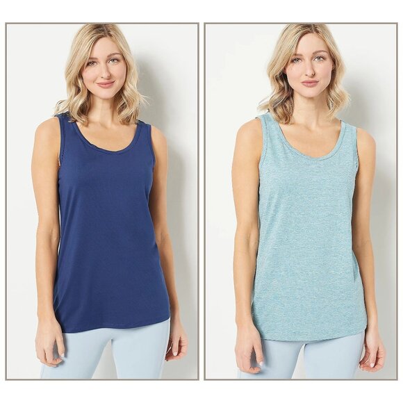 Zuda Z Cool 2 Pack of Tanks Tops Women XXS Navy Heather Teal Polyester Blend NEW - Picture 1 of 8